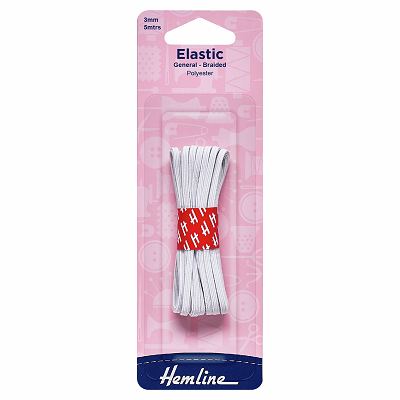 H620.3 General Purpose Braided Elastic: 5m x 3mm: White ..